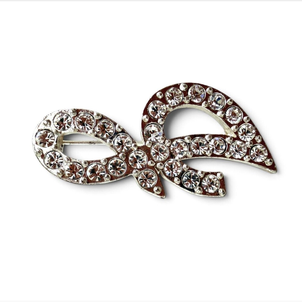 Vintage Avon Rhinestone Pave-Set Swirl Ribbon Brooch Pin - Silver-Tone Listing